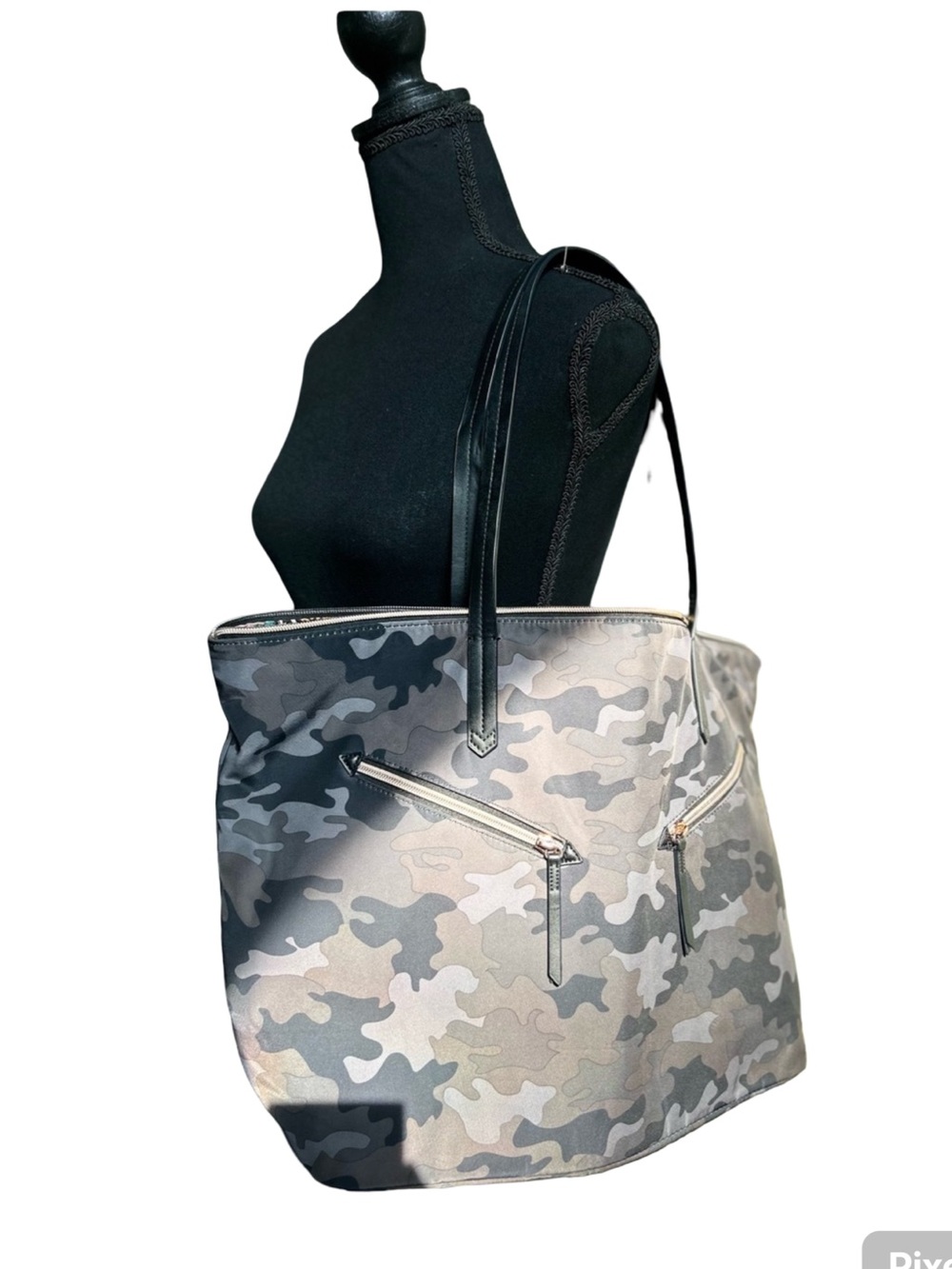 Stella & Dot Black and Gray Camo Tote Bag